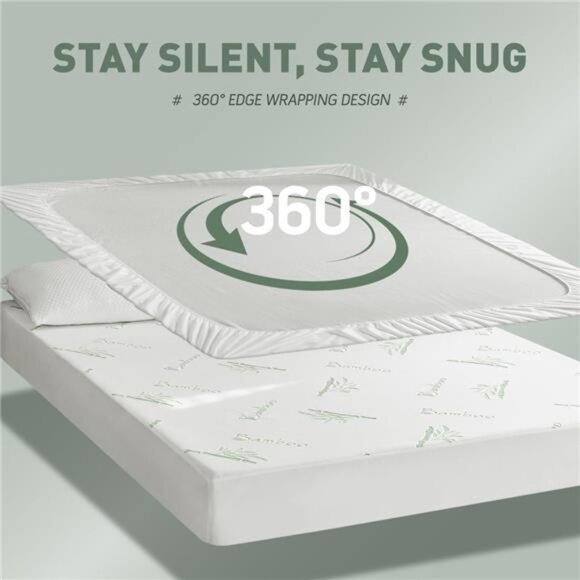 Cooling Queen Mattress Protector-100% Waterproof & Noiseless Rayon Fiber - Picture 5 of 7